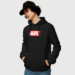 Толстовка-худи хлопковая мужская Marvel logo, цвет: черный — фото 2