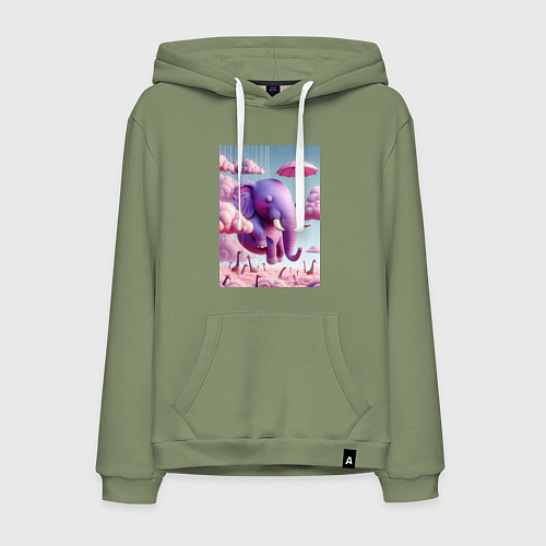 Мужская толстовка-худи Розовый слон под зонтом в облаках / Авокадо – фото 1