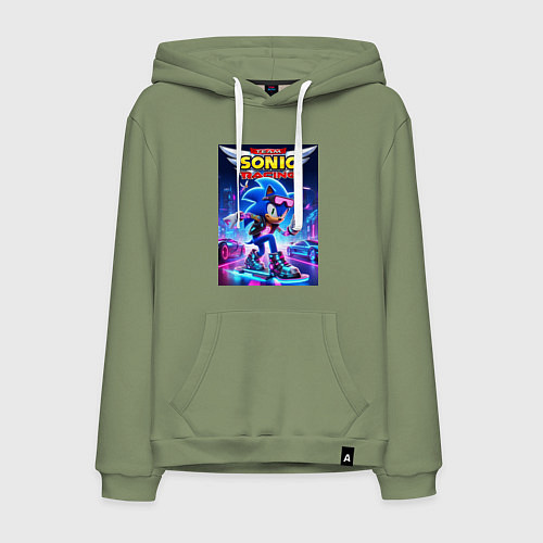 Мужская толстовка-худи Sonic racing team - hedgehog on a board / Авокадо – фото 1