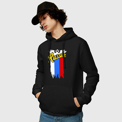 Мужская толстовка-худи Russia: tricolor / Черный – фото 3