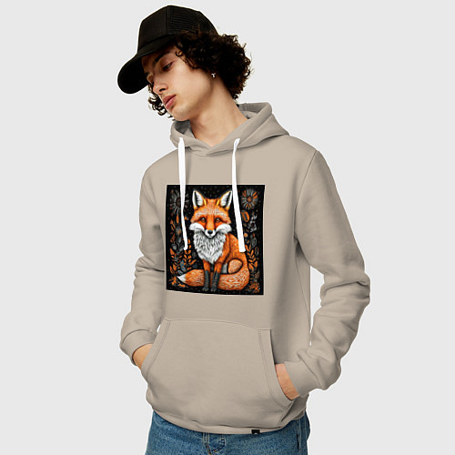 Мужская толстовка-худи Лиса в ночном лесу / Миндальный – фото 3
