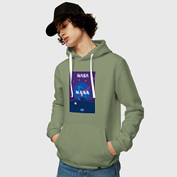 Толстовка-худи хлопковая мужская NASA фиолетовый плакат, цвет: авокадо — фото 2