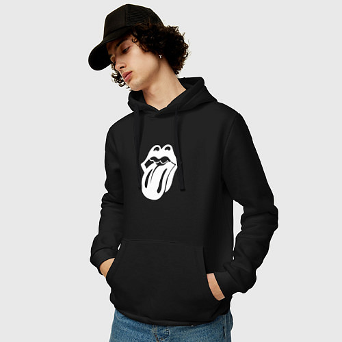 Мужская толстовка-худи Rolling Stones - white logo / Черный – фото 3