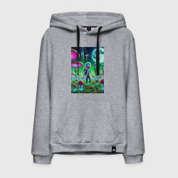 Толстовка-худи хлопковая мужская Морти потерял Рика на мухоморной планете, цвет: меланж