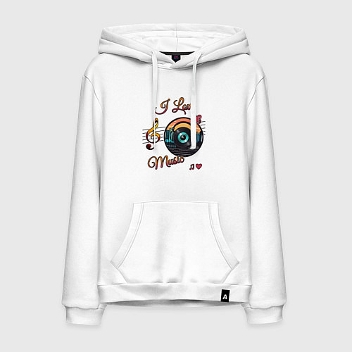 Мужская толстовка-худи Я люблю музыку / Белый – фото 1