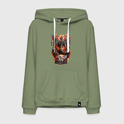 Толстовка-худи хлопковая мужская Гарри Поттер на фоне феникса и пегаса, цвет: авокадо