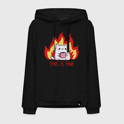 Мужская толстовка-худи Cat - this is fine / Черный – фото 1