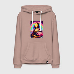 Толстовка-худи хлопковая мужская Мона Лиза - лампочка и розовый фламинго, цвет: пыльно-розовый