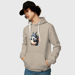 Толстовка-худи хлопковая мужская Totoro and black cat - anime, цвет: миндальный — фото 2