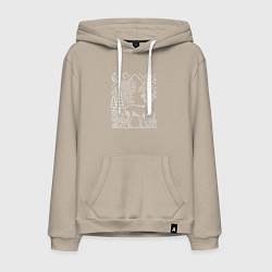 Толстовка-худи хлопковая мужская Горы и олень, цвет: миндальный