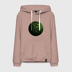Толстовка-худи хлопковая мужская Планета арт, зеленая, цвет: пыльно-розовый