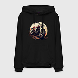 Толстовка-худи хлопковая мужская Мотоцикл на фоне заката, цвет: черный