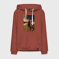 Толстовка-худи хлопковая мужская В пустыне вечером, цвет: кирпичный