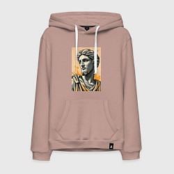 Толстовка-худи хлопковая мужская Арт с античным портретом, цвет: пыльно-розовый