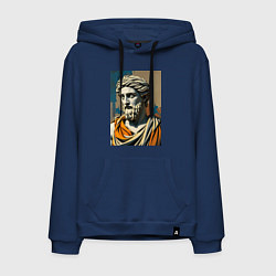 Толстовка-худи хлопковая мужская Античная статуя в теплых тонах, цвет: тёмно-синий