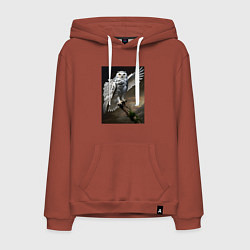 Толстовка-худи хлопковая мужская Белая сова на ветке, цвет: кирпичный