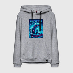 Толстовка-худи хлопковая мужская Дельфин крутой киберспортсмен - нейроарт, цвет: меланж