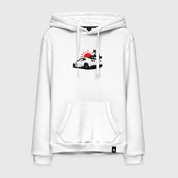 Толстовка-худи хлопковая мужская Авто и иероглифы, цвет: белый
