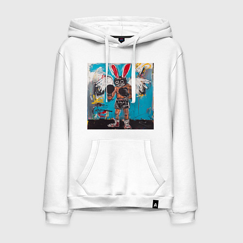 Мужская толстовка-худи Граффити с зайцем боксером / Белый – фото 1