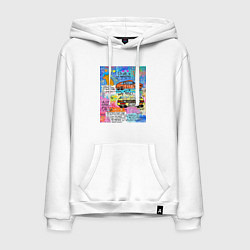 Толстовка-худи хлопковая мужская Принт в стиле Баския с машинами, цвет: белый