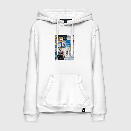 Мужская толстовка-худи Граффити уличное искусство со скелетом и надписями / Белый – фото 1