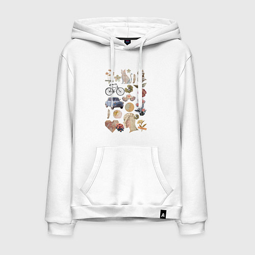 Мужская толстовка-худи Ретро коллаж / Белый – фото 1