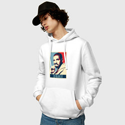 Толстовка-худи хлопковая мужская Drake obey, цвет: белый — фото 2