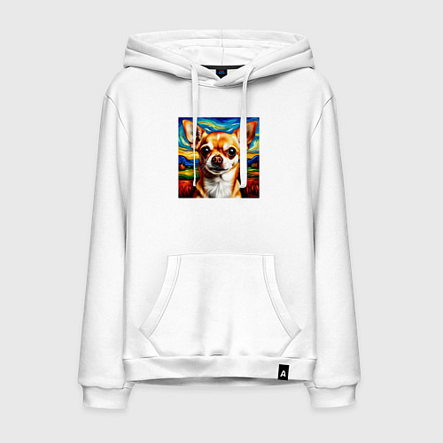 Мужская толстовка-худи Чихуахуа в стиле Мунка / Белый – фото 1