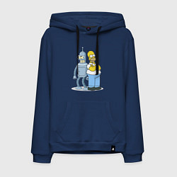 Толстовка-худи хлопковая мужская Гомер и Бендер, цвет: тёмно-синий