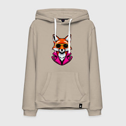 Толстовка-худи хлопковая мужская Лиса в очках и розовой куртке, цвет: миндальный