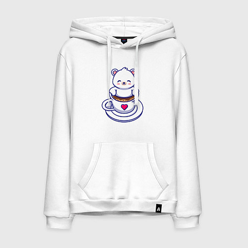 Мужская толстовка-худи Мишка и любимый кофе / Белый – фото 1