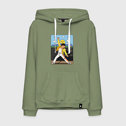 Толстовка-худи хлопковая мужская Фредди Меркьюри мультяшный стиль, цвет: авокадо