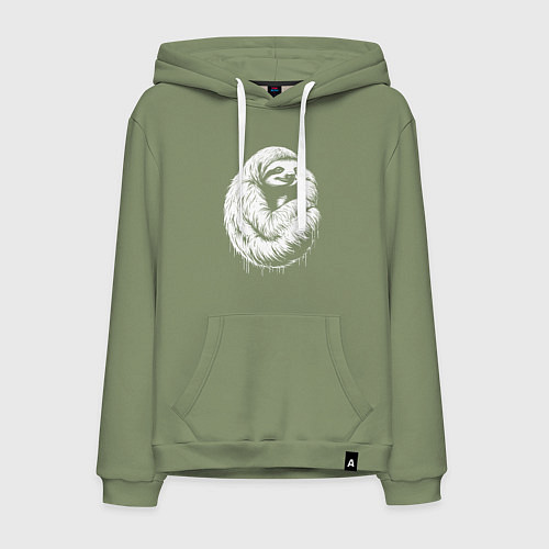 Мужская толстовка-худи Ленивец белой краской / Авокадо – фото 1