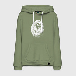 Толстовка-худи хлопковая мужская Ленивец белой краской, цвет: авокадо