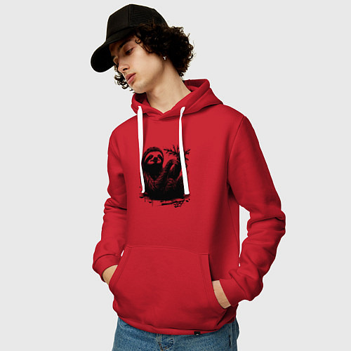 Мужская толстовка-худи Ленивец с веткой / Красный – фото 3