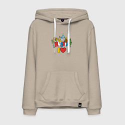 Толстовка-худи хлопковая мужская Люблю Россию, цвет: миндальный