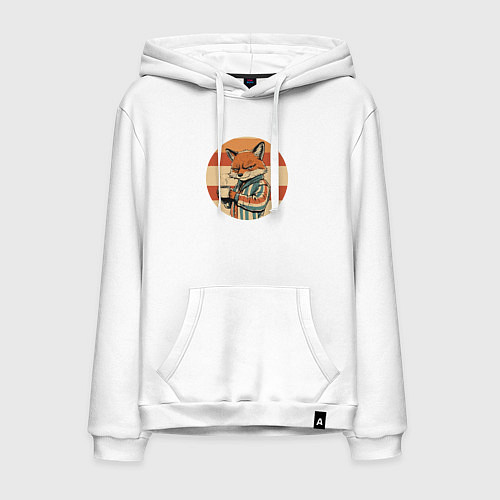 Мужская толстовка-худи Лисёнок с кофе / Белый – фото 1