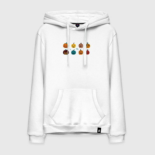 Мужская толстовка-худи Разноцветные тыквы Джека на Хэллоуин / Белый – фото 1