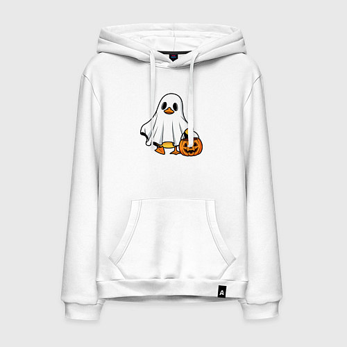 Мужская толстовка-худи Утенок в костюме приведения - Хэллоуин / Белый – фото 1