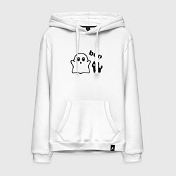 Толстовка-худи хлопковая мужская Хэллоуин, привидение и черный кот, цвет: белый