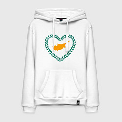 Толстовка-худи хлопковая мужская Кипр в сердце, цвет: белый