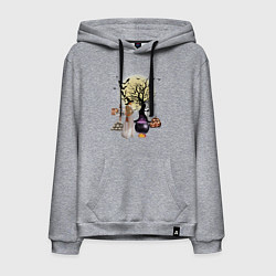 Толстовка-худи хлопковая мужская Полнолуние в Хэллуин, цвет: меланж