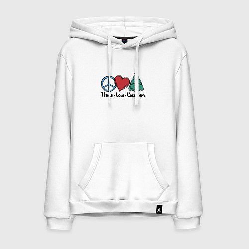 Мужская толстовка-худи Мир, любовь, Рождество / Белый – фото 1