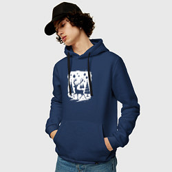 Толстовка-худи хлопковая мужская Олень в новогоднем лесу, цвет: тёмно-синий — фото 2