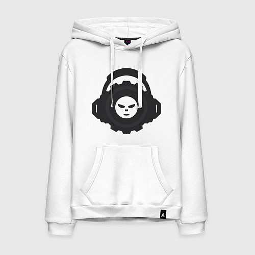 Мужская толстовка-худи Логотип c лицом и шестернёй в наушниках / Белый – фото 1