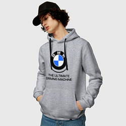 Толстовка-худи хлопковая мужская BMW Driving Machine, цвет: меланж — фото 2