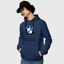 Толстовка-худи хлопковая мужская BMW Driving Machine, цвет: тёмно-синий — фото 2