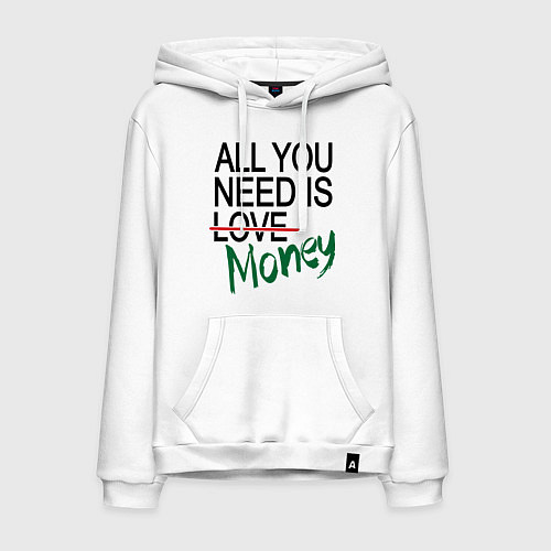 Мужская толстовка-худи All you need is money / Белый – фото 1