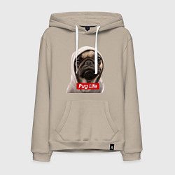 Толстовка-худи хлопковая мужская Pug life, цвет: миндальный