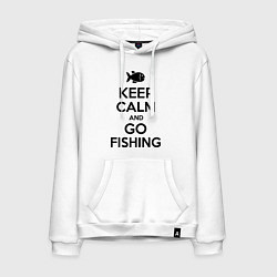 Толстовка-худи хлопковая мужская Keep Calm & Go fishing, цвет: белый